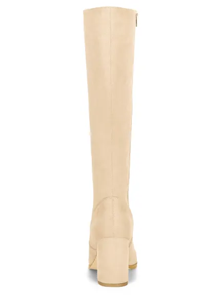 Allegra K- Side Zipper Chunky Heel Knee High Boots