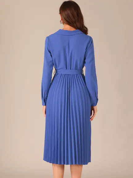 Allegra K - Robe Midi à Col Châle Plissé