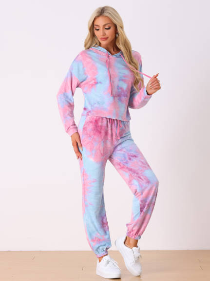 Allegra K - Tie Dye Pullover Hoodie Jogging Tracksuit