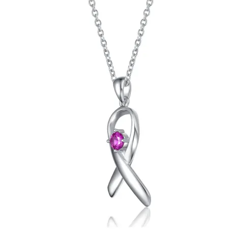 Rachel Glauber White Gold Plated Purple Stone in Ribbon Pendant Necklace