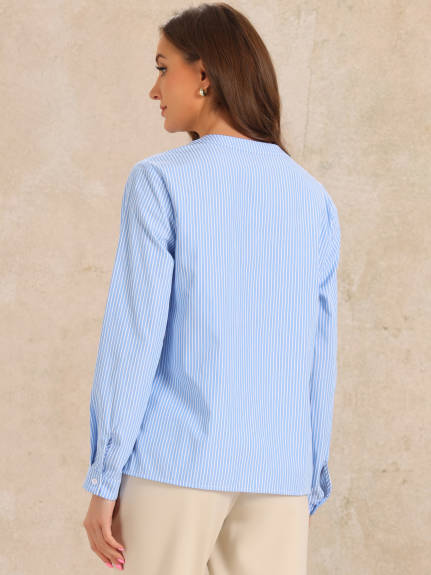 Allegra K - Striped Button Down Long Sleeve Blouse