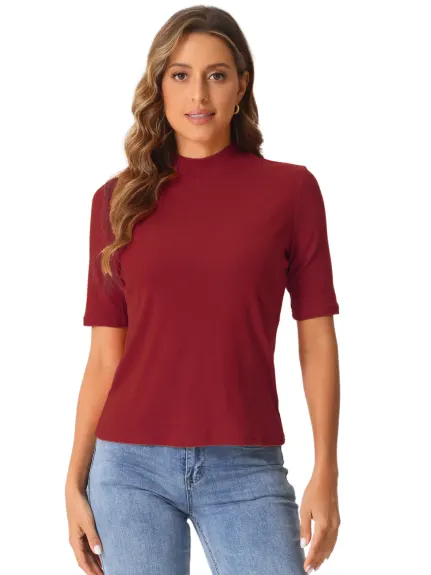 Allegra K - Elbow Length Turtleneck Half Sleeve Top