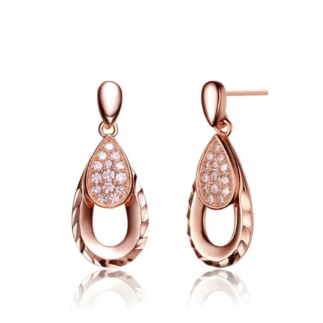 Genevive Sterling Silver 18K Rose Plated with Clear Cubic Zirconia Teardrop Earrings