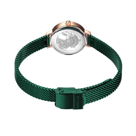 BERING - Montre classique pour femme en acier inoxydable de 22 mm en or rose/vert