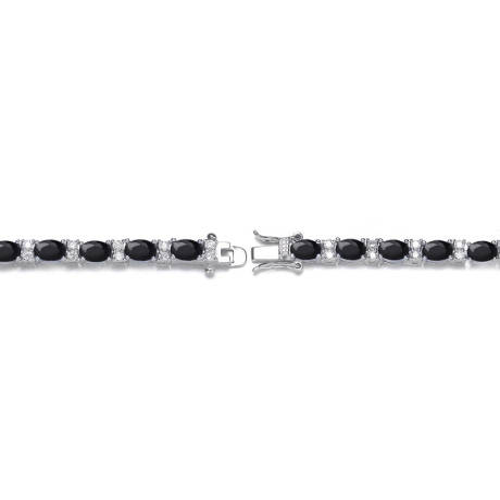 Genevive Sterling Silver White Gold Plated Tennis Bracelet with Colored and Clear Oval Cubic Zirconia in Alternation