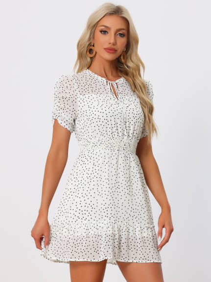 Allegra K - Polka Dots Summer Ruffle Mini Dress