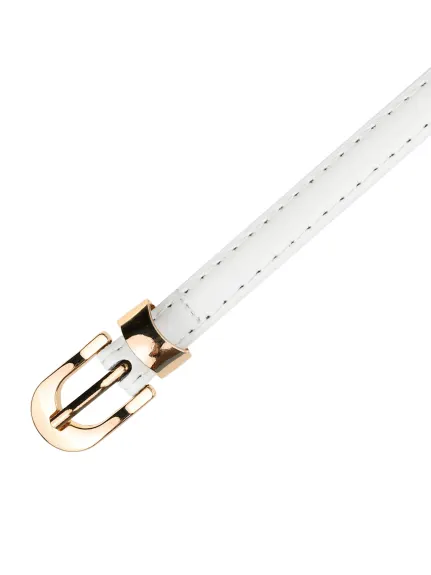 Allegra K- Skinny PU Leather Belt with Gold Metal Buckle