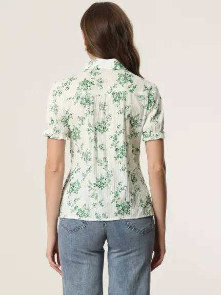 Allegra K - Chemise en coton fleuri à manches courtes et à volants