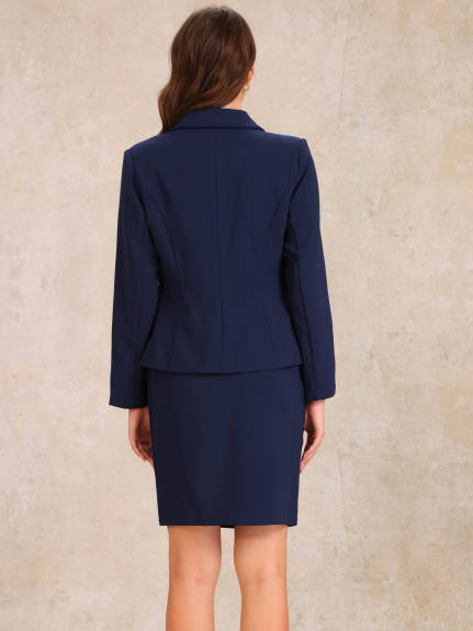 Allegra K - Blazer Pencil Skirt 2 Piece Business Suit