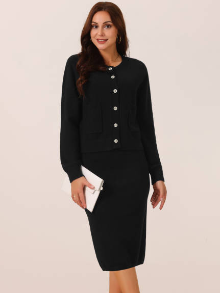 Allegra K - Two Piece Sweater Midi Skirt Suits