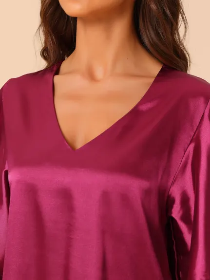 cheibear - Flare Bell Sleeve Satin Nightgown