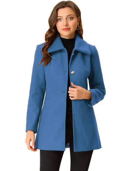 Allegra K- Single Breasted Turndown Collar Overcoat