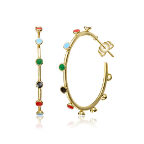 Genevive Sterling Silver 14k Gold Plated with Multi-Color Enamel C-Hoop Earrings