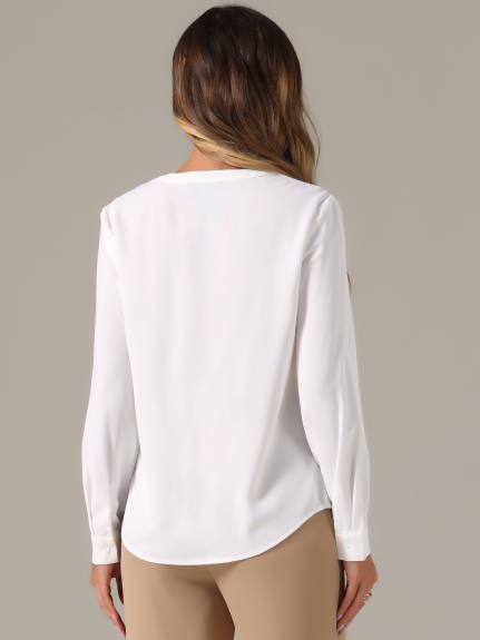 Allegra K - Pleated Front V Neck Business Blouse