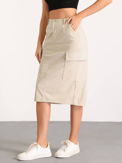 Allegra K - High Waist Corduroy Cargo Skirt