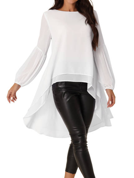 Allegra K- Lantern Long Sleeve High Low Asymmetrical Irregular Hem Top