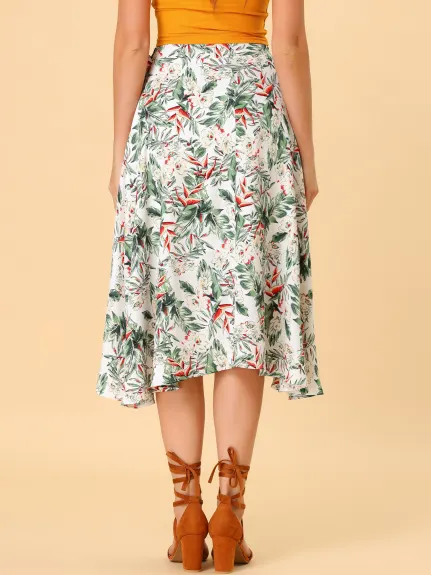 Allegra K- Floral Boho Wrap Midi Skirt