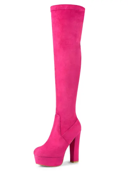 Allegra K - Platform Block Heel Over Knee High Boots