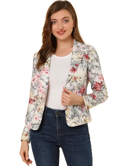 Allegra K- Open Front Notch Lapel Printed Blazer Jacket