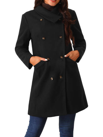 Allegra K - Double Breasted Winter Outwear Peacoat