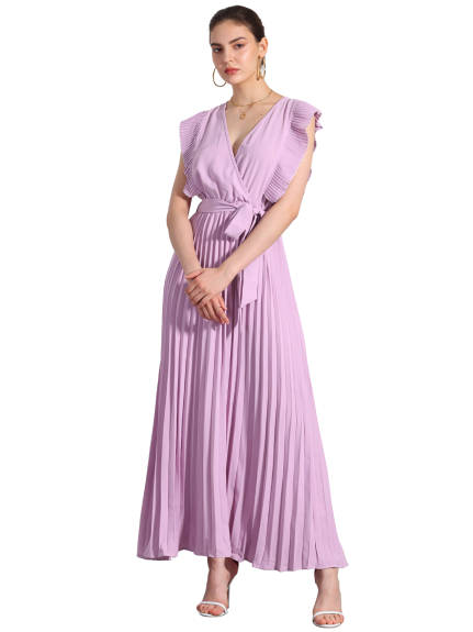 Allegra K - Wrap V-Neck Elegant Maxi Dress