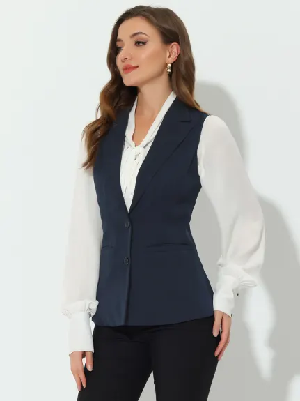 Allegra K- Lapel Collar Button Waistcoat