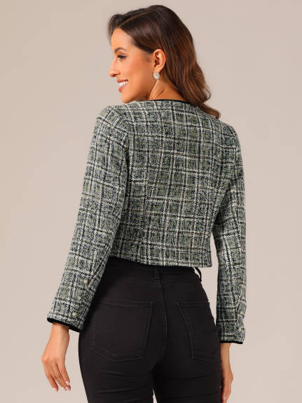 Allegra K- Tweed Plaid Short Jacket