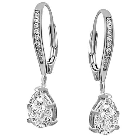 Genevive Dazzling Sterling Silver White Gold Plating with Sparkling Pear-Shaped Colored Cubic Zirconia Drop Earrings