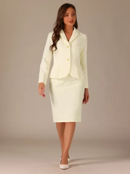 Allegra K- Suit Set-2 Pieces Peplum Blazer and Pencil Skirt