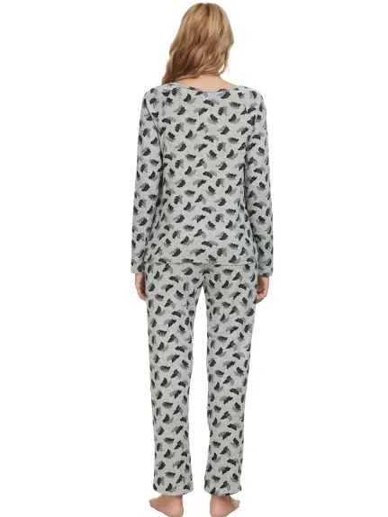 cheibear - Lounge Long Sleeve Nightwear with Pockets