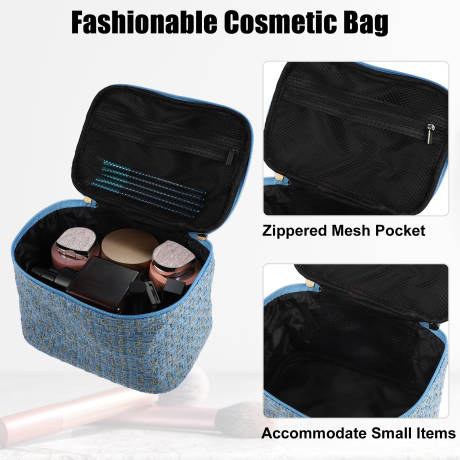 Unique Bargains- Travel Makeup Bag Organizer Case Woolen Plaid Pattern