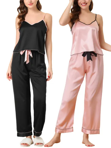 cheibear - Summer Suspender Pajamas Set 2-Pack, Black Combo