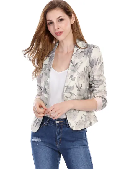 Allegra K- Open Front Casual Crop Suit Blazer Jacket