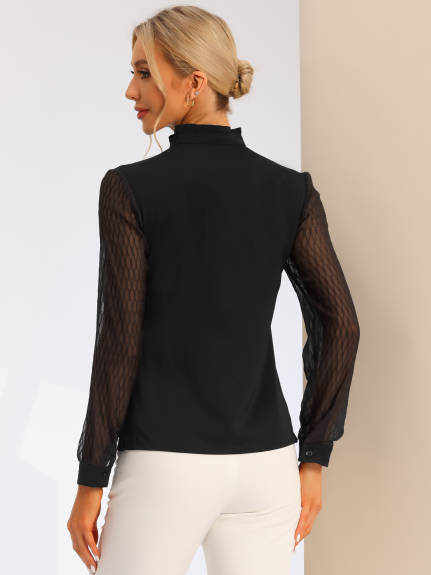 Allegra K - V Neck Sheer Long Sleeve Work Shirt