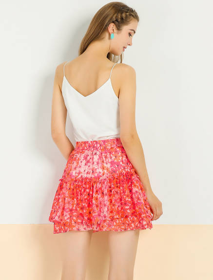 Allegra K- Floral Print A-Line Ruffle Mini Skirt