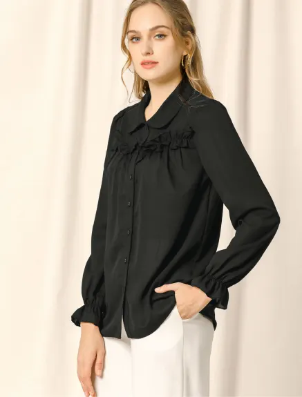 Allegra K- Ruffle Peter Pan Collar Shirt