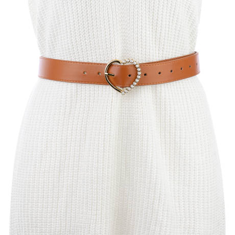 Allegra K- Heart-Shaped Buckle Bead Belt Waistband