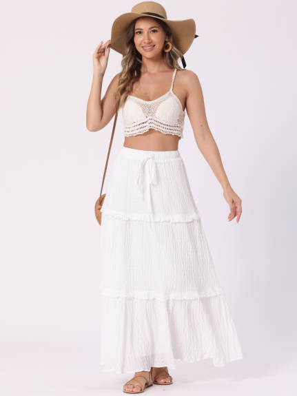 Allegra K - High Waist Tiered Boho Maxi Skirt