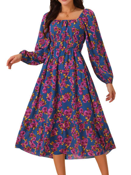 Allegra K - Long Sleeve Flowy Vacation Floral Dress