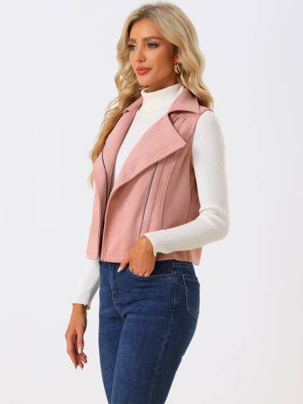 Allegra K - Faux Suede Vest Sleeveless Biker Jacket