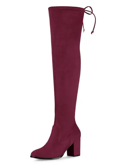 Allegra K- Chunky Heel Tied Over the Knee High Boots