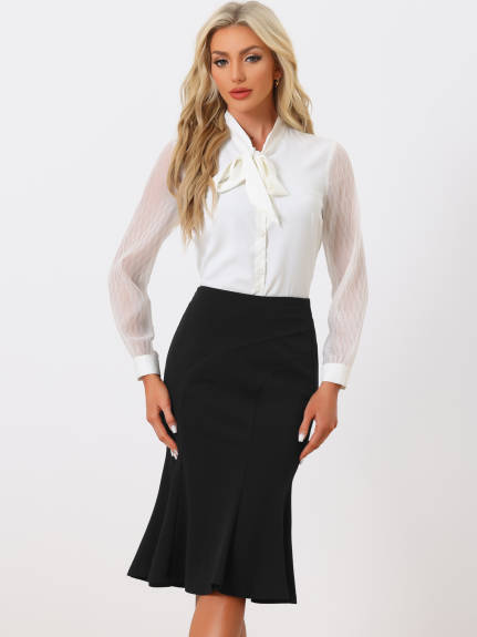 Allegra K- High Waist Flare Hem Midi Fishtail Skirt