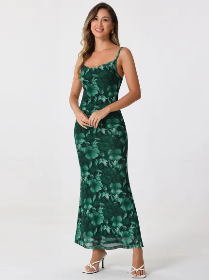 Allegra K - Mesh Floral Sleeveless Bodycon Maxi Dress