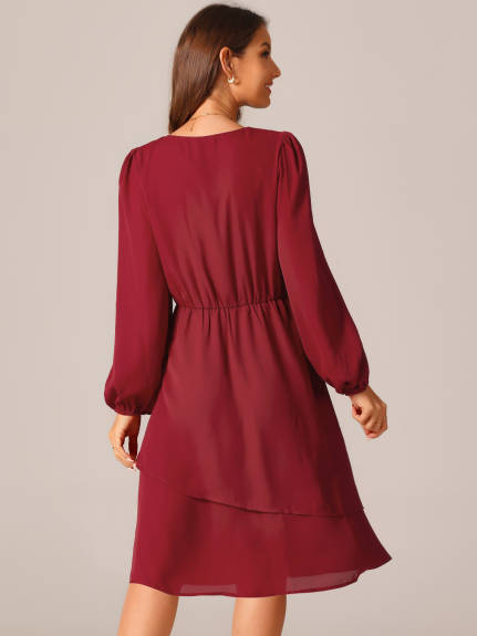 Allegra K - Long Sleeve Layered Swing Midi Dress