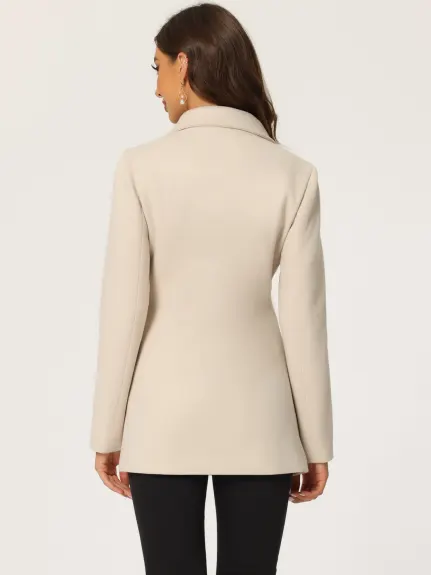 Allegra K- Notched Lapel Double-Breasted Overcoat