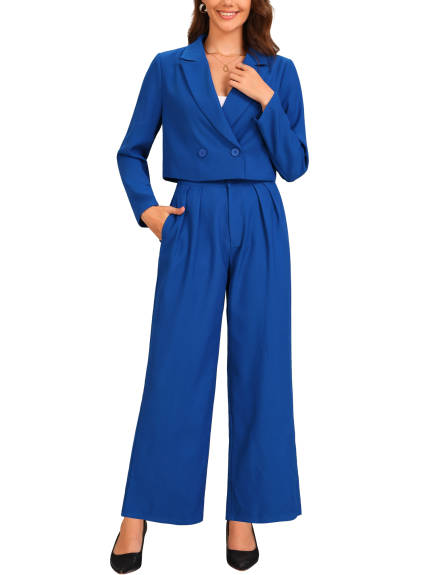 Allegra K - Long Sleeve Cropped Blazer Pant Suit