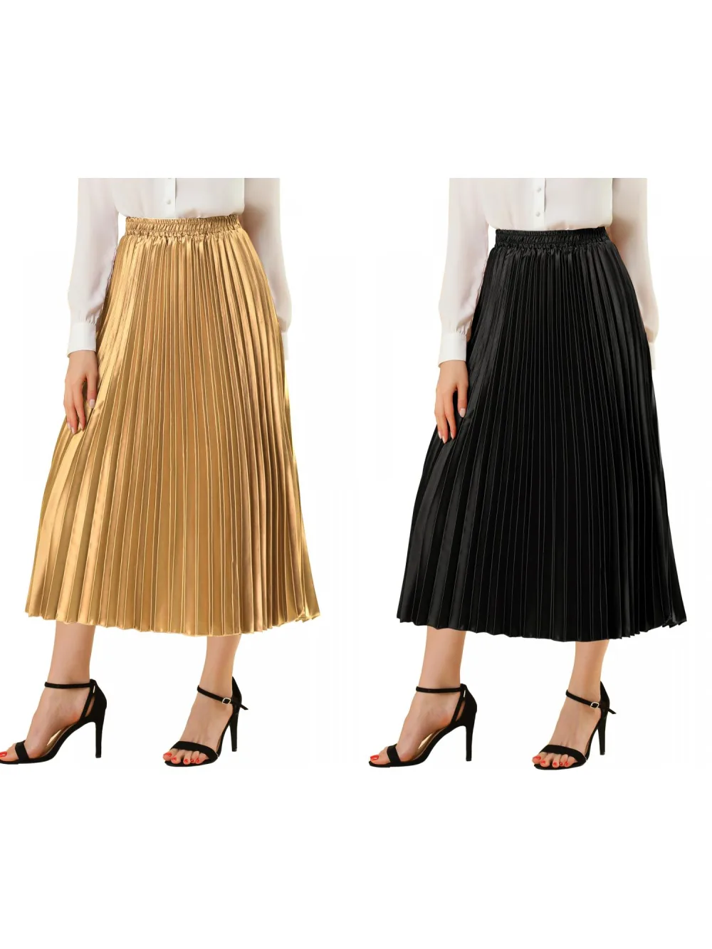 Allegra K - Elastic Waist Accordion Pleated Midi Skirt