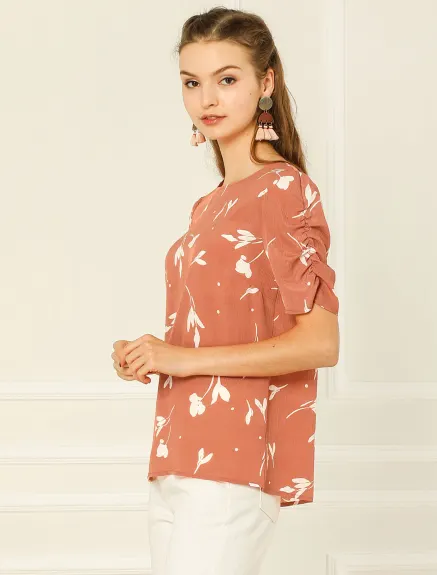 Allegra K- Floral Shirred Short Sleeve Blouse 2-Pack