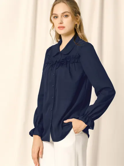 Allegra K- Ruffle Peter Pan Collar Shirt