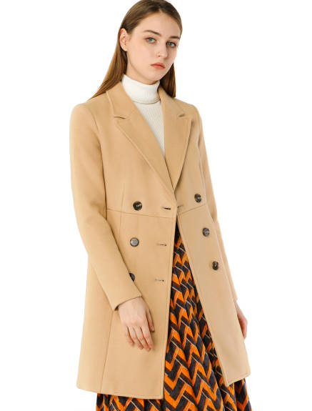 Allegra K- Notched Lapel Double Breasted Long Trenchcoat